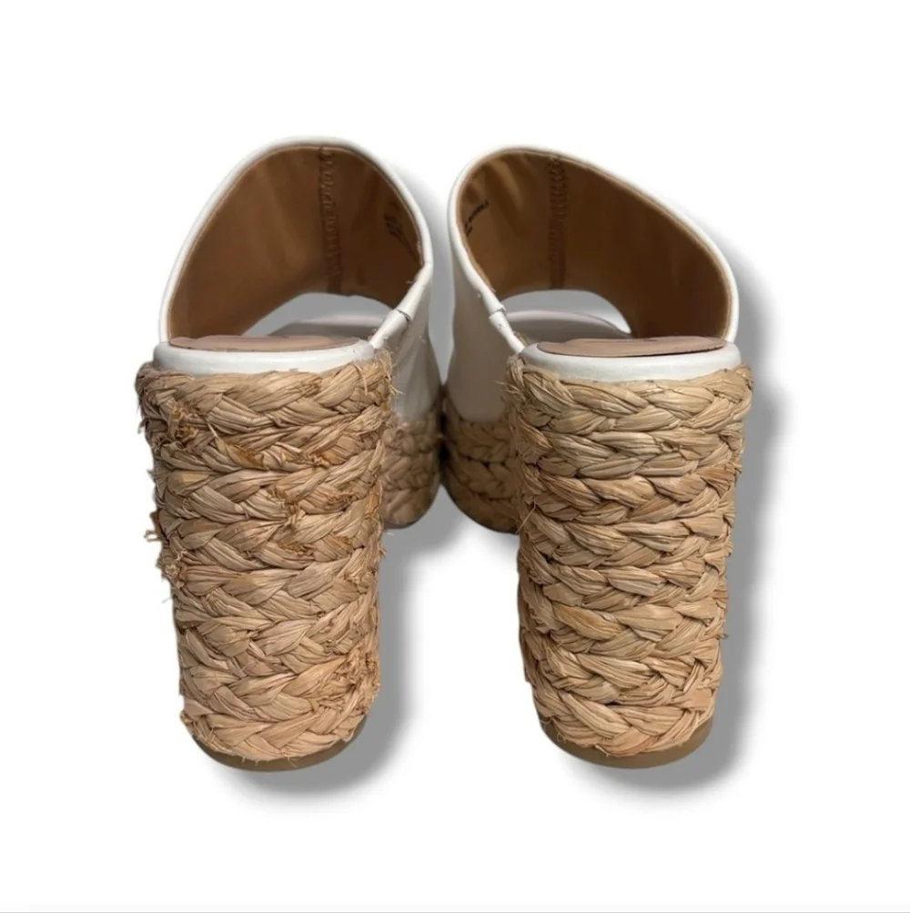 LULUS Ervyn White Raffia Platform Slide Sandals